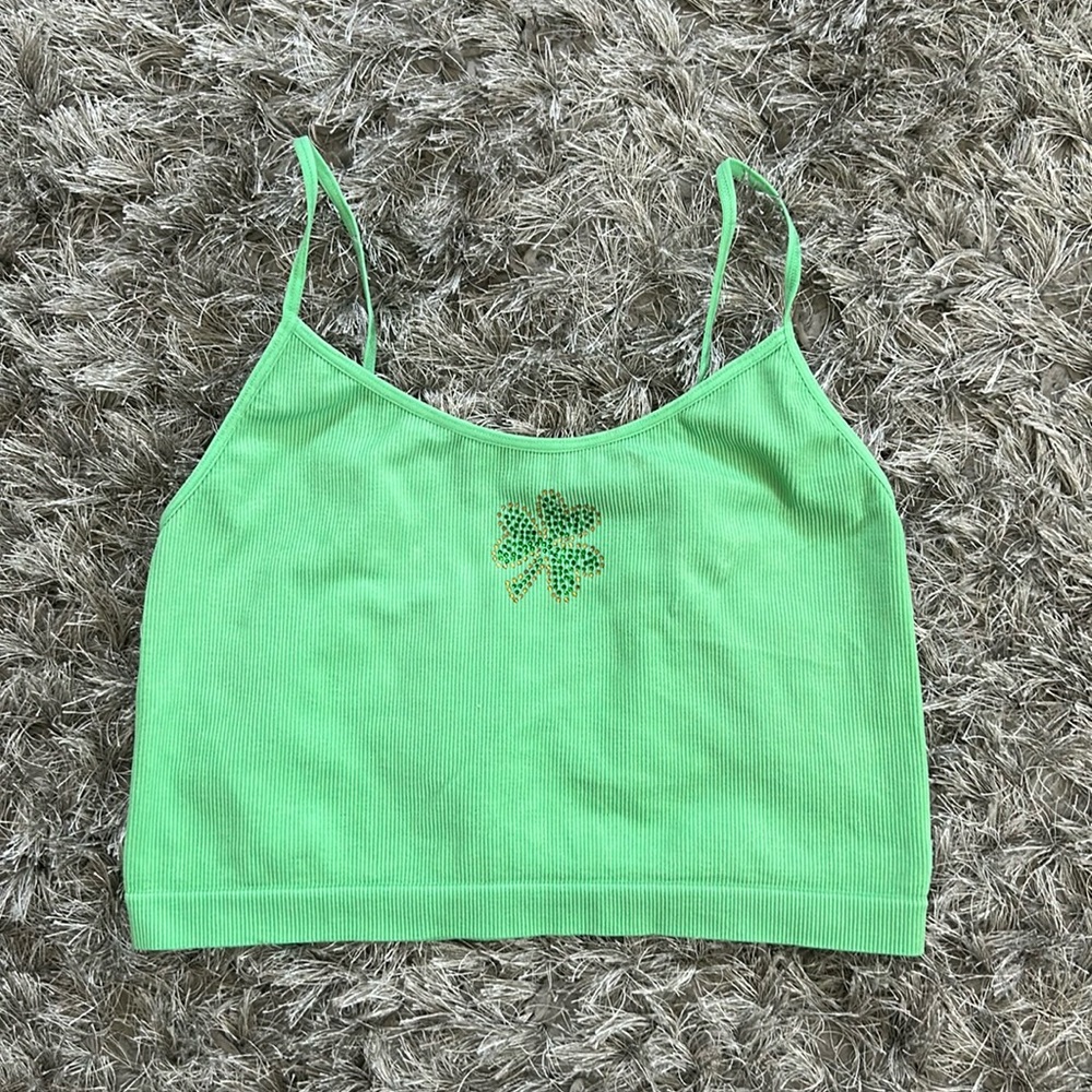 Wild fable Rhinestone Shamrock Cropped Tank Top